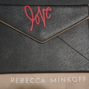 Rebecca Minkoff Black Clutch with Pink Love Accent
